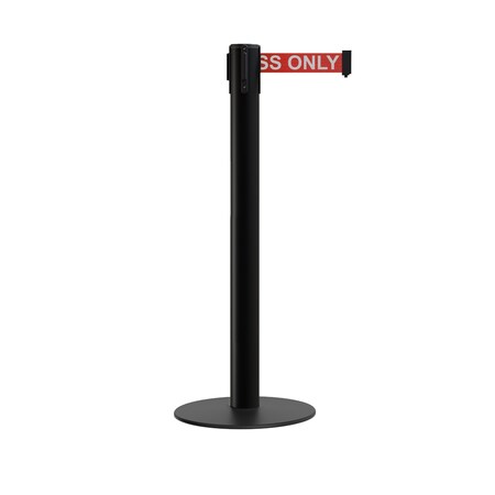 Montour Line Stanchion Belt Barrier Flat Base Black Post 16ft.Red Auth.Belt S660-BK-AUTHRW-160